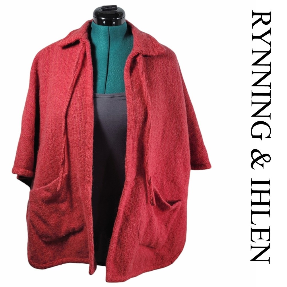 RYNNING & IHLEN Handwoven Norway‎ Red Wool Blend Cardigan Capelet
